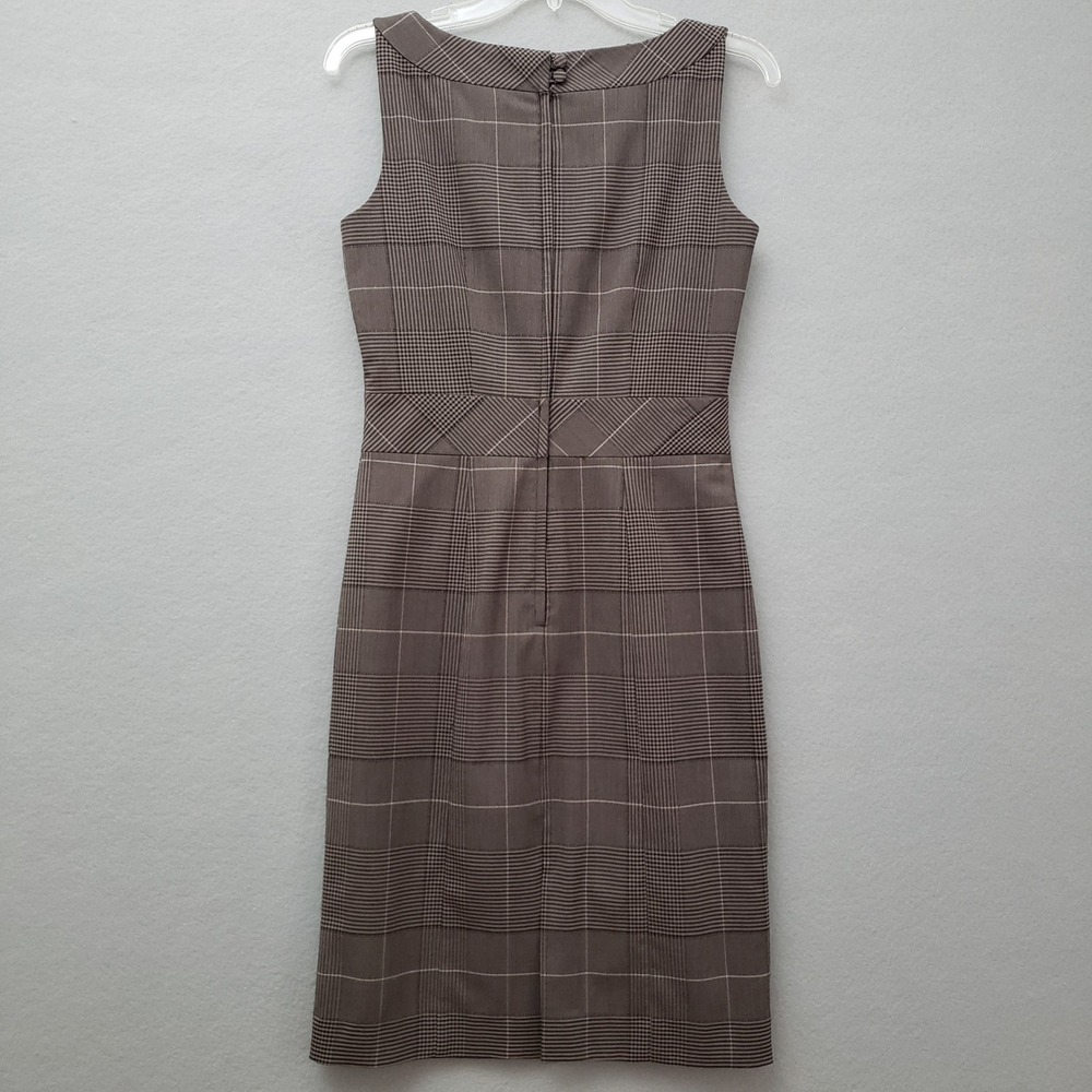 H&M 6 Sheath Dress Brown Glen Plaid Boat Neck Sleeveless Retro Academia Preppy - Picture 2 of 16